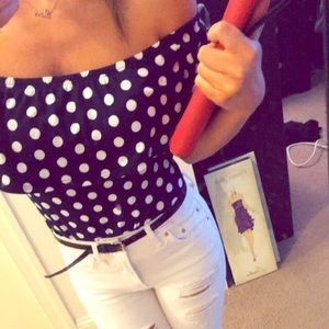 CUTE OFF THE SHOULDER polka dot onesie